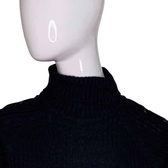 Nina Leonard Ribbed Turtleneck Sweater Top Black Size M Grommeted Lace Up Sleeve - Picture 2 of 10